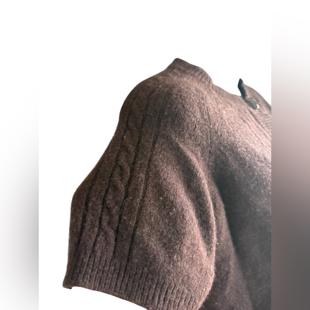 Ann Taylor LOFT mocha brown cable knit short sleeve button up sweater shirt L - Picture 8 of 11